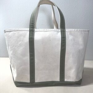 LL Bean Boat and Tote Canvas Bag Large Olive Green Cream Made in USA Classic